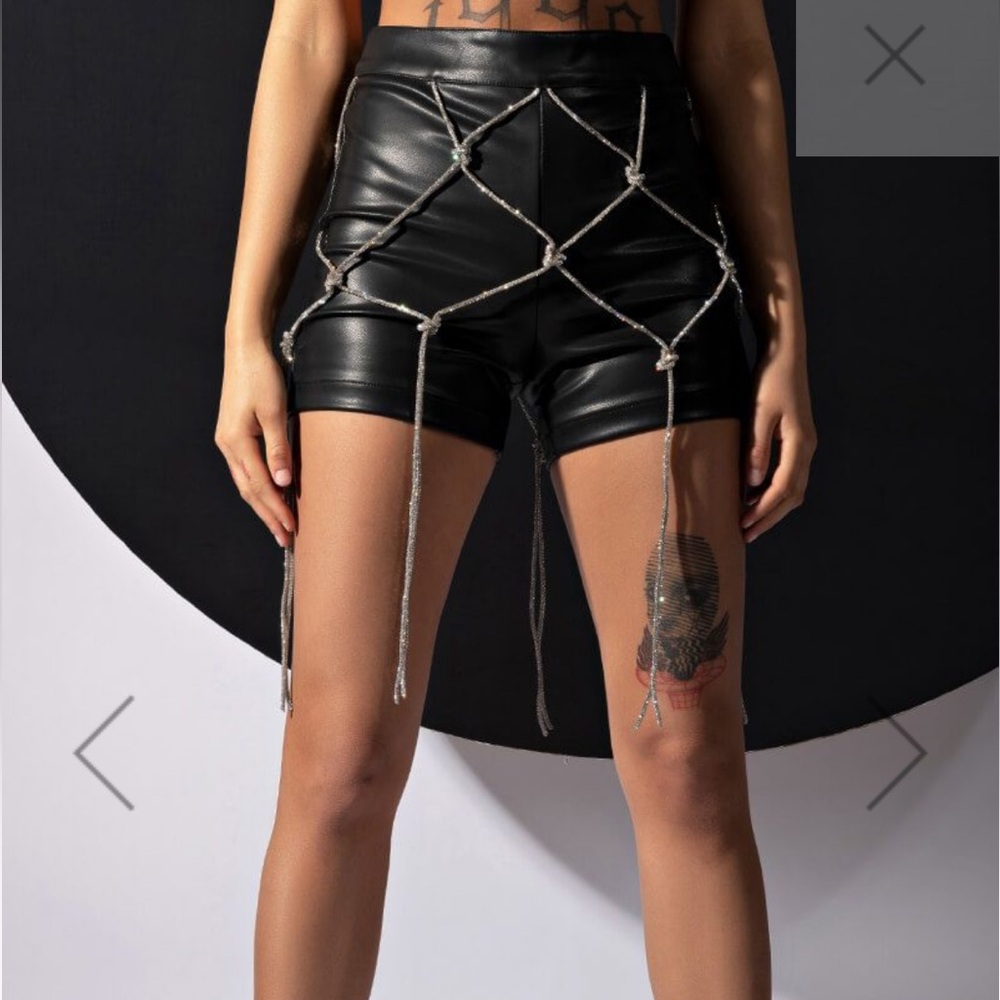 Akira Leather & Rhinestone String Shorts - BRAND NEW W/ TAG